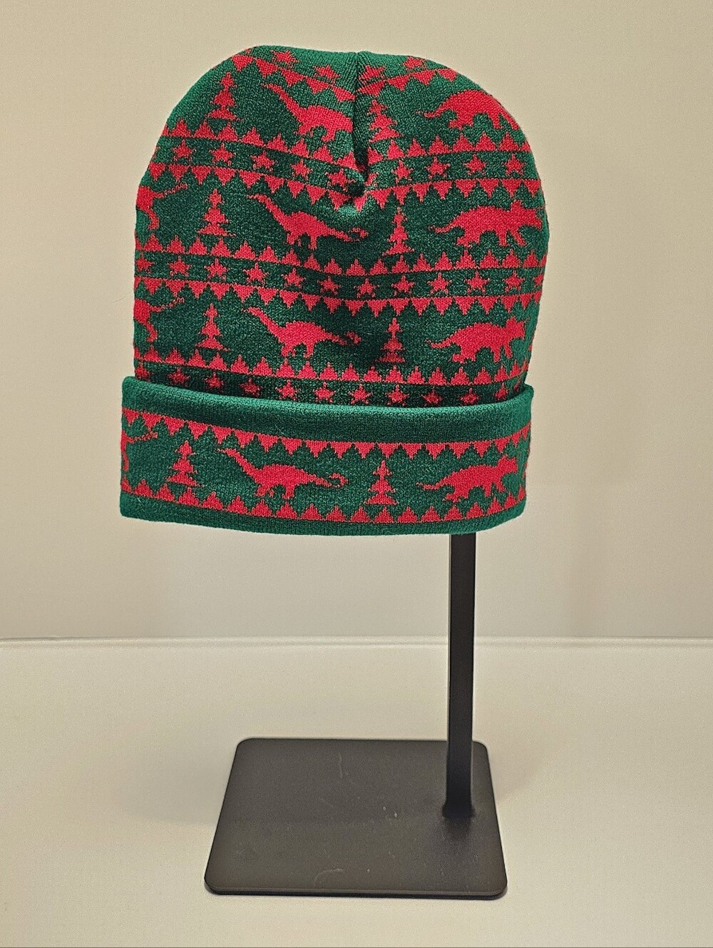 LAST CHANCE: Dinosaur Tree Red & Green Winter Beanie Hat